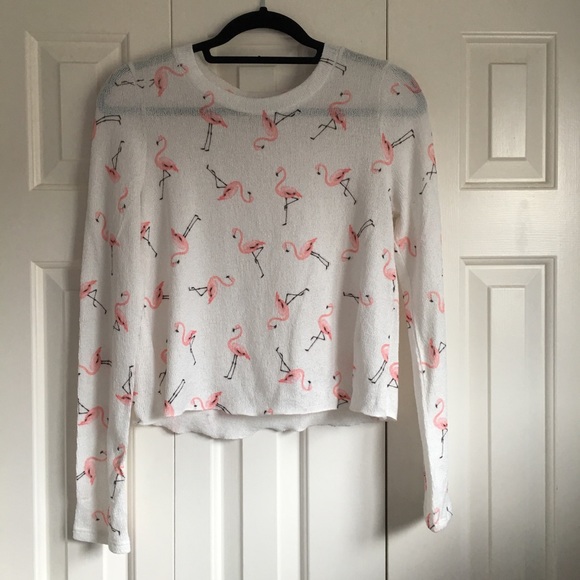 Flowy Flamingo Patterned Long-Sleeved Shirt - Picture 2 of 2